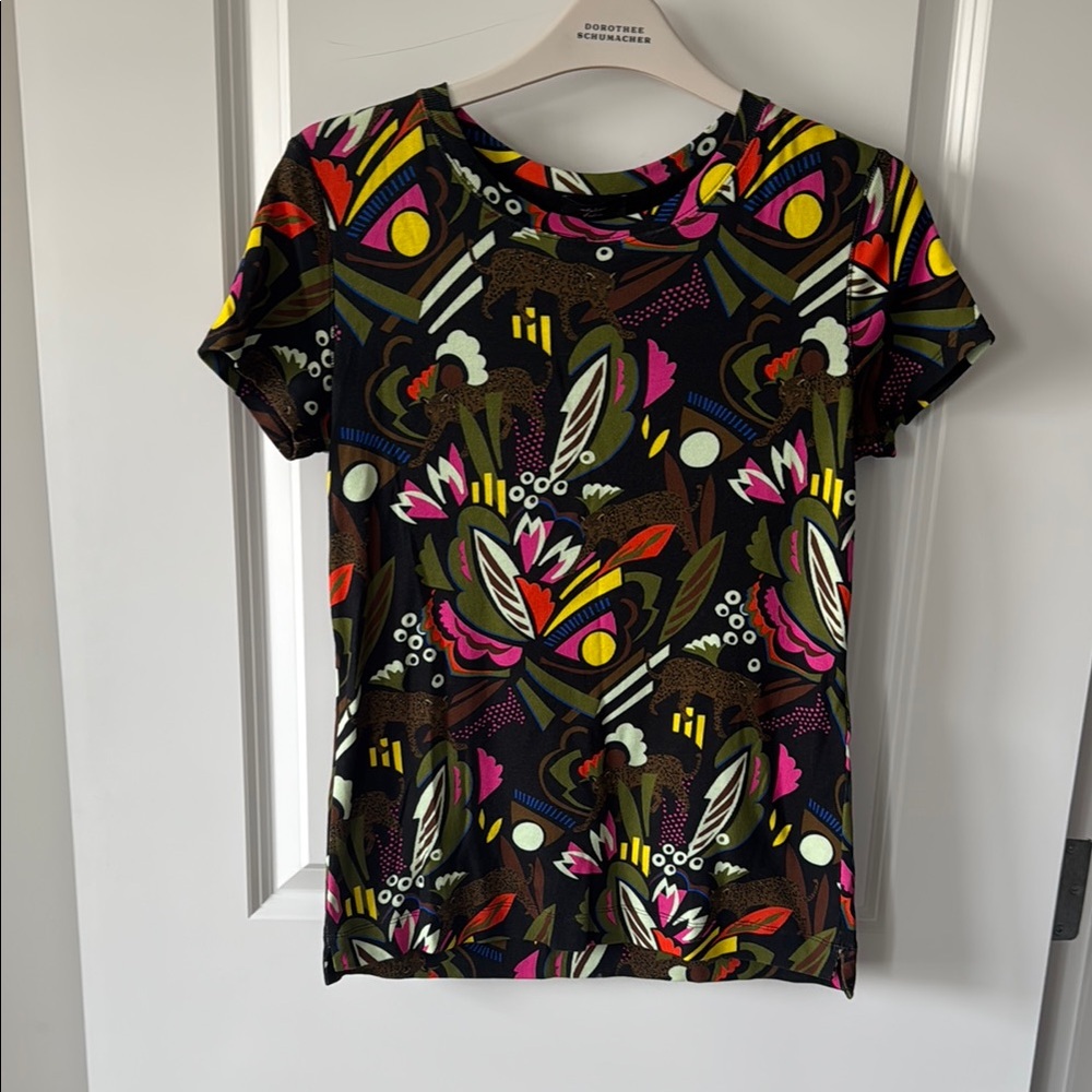 Marc Cain Pink and Yellow Graphic Fitted Tee